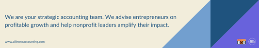 Advertisement with the text, "We are your strategic accounting team. We advise entrepreneurs on profitable growth and help nonprofit leaders amplify their impact."